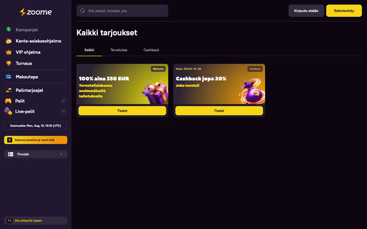 Zoome Casino — Promotions, captured from Finland
