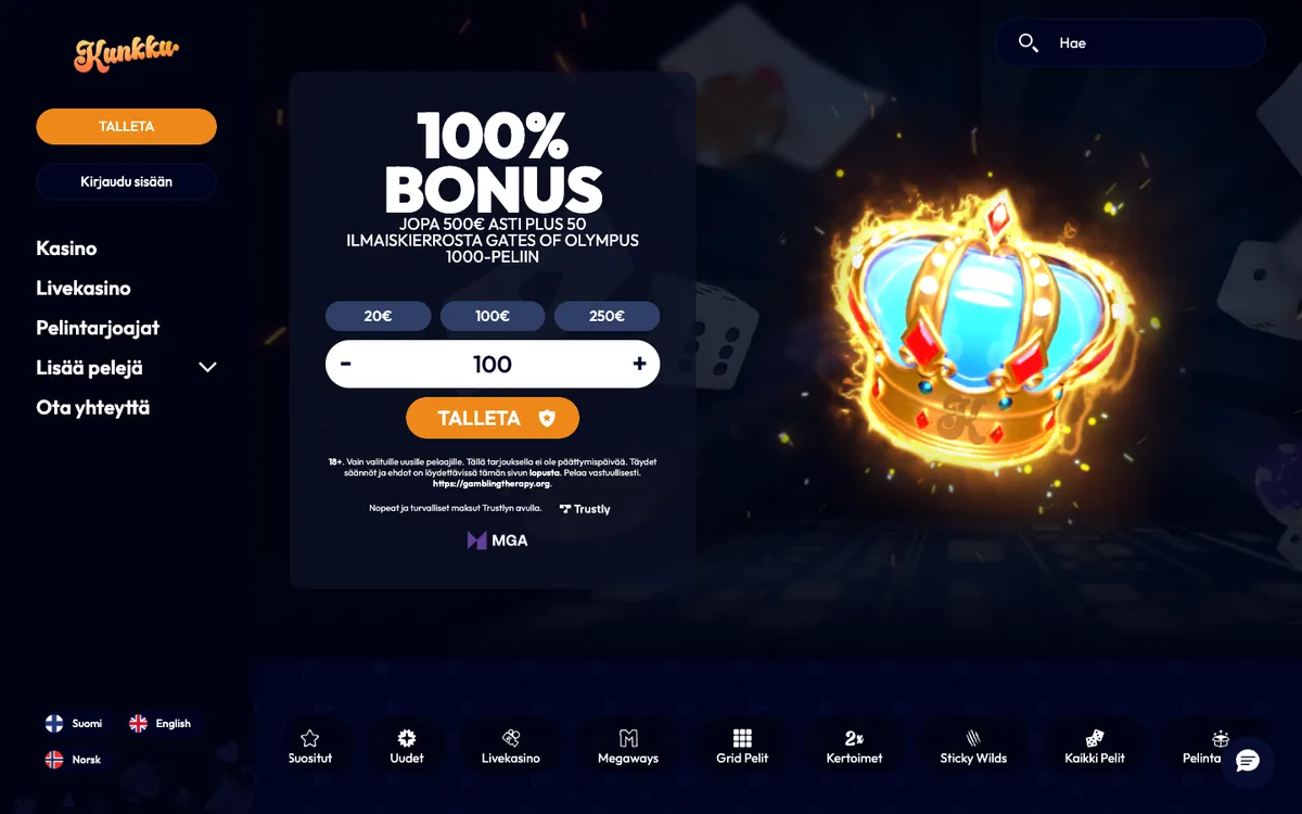 Kunkku Casino — Home page, captured from Finland