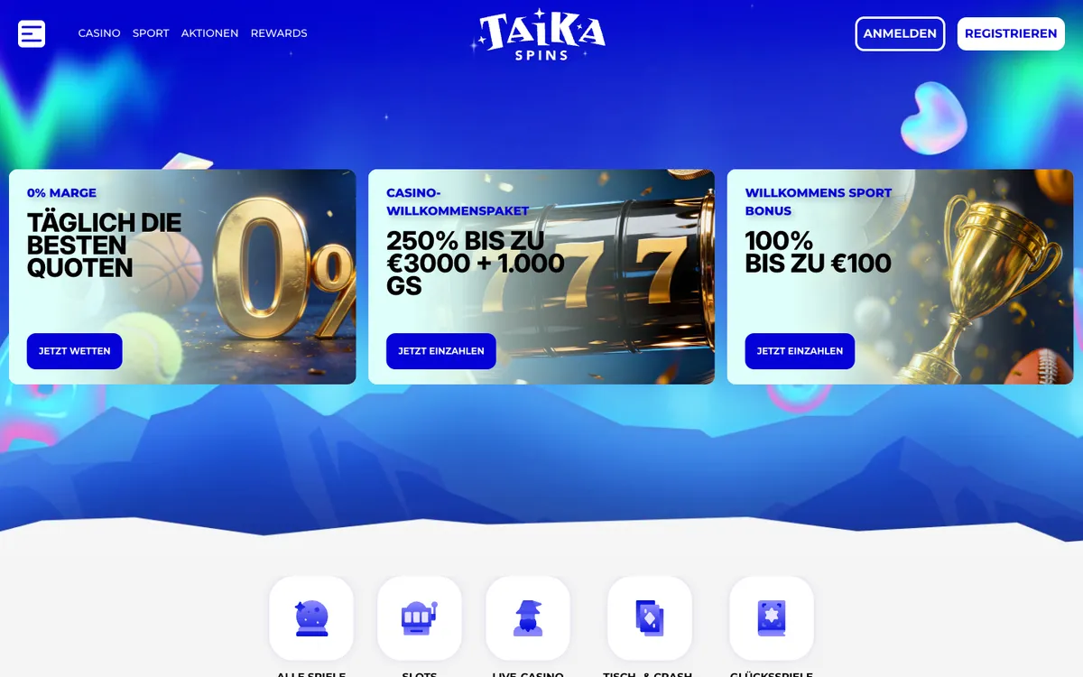 Taikaspins Casino — «Главная», снято из страны Австрия