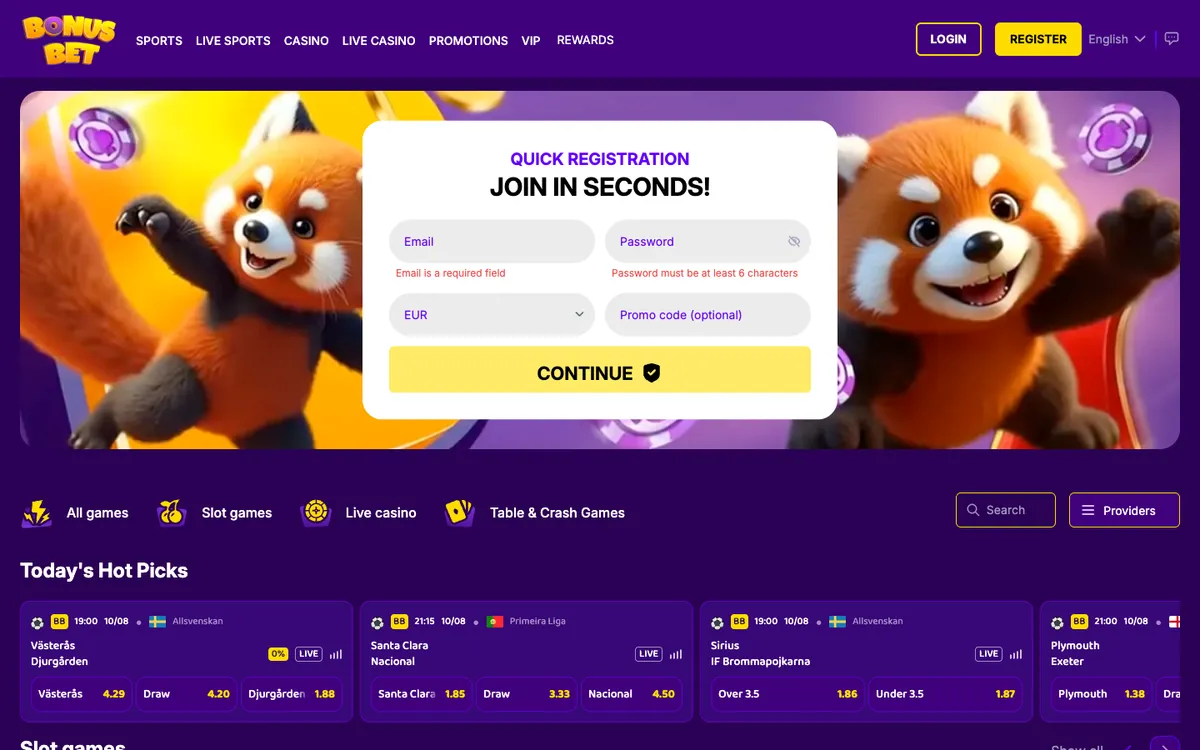 BonusBet Casino — Home page, captured from France