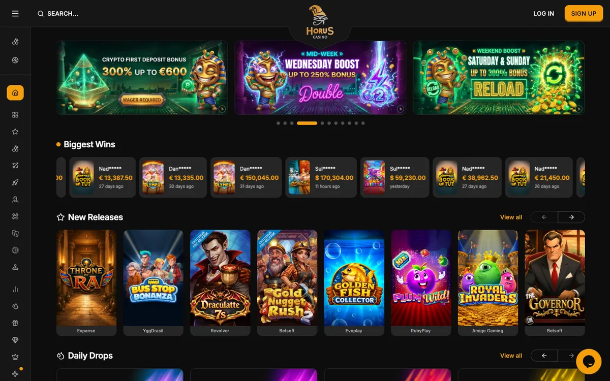 Horus Casino — «Главная», снято из страны Бельгия