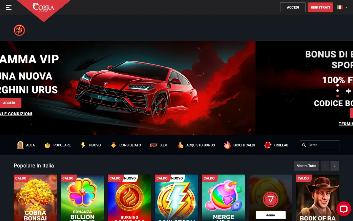 Cobra Casino — «Главная», снято из страны Италия