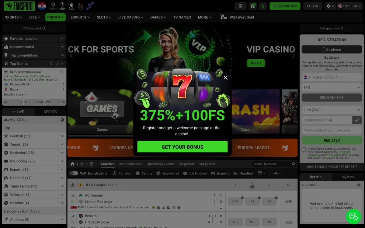 Fansport Casino — Home page, captured from Croatia