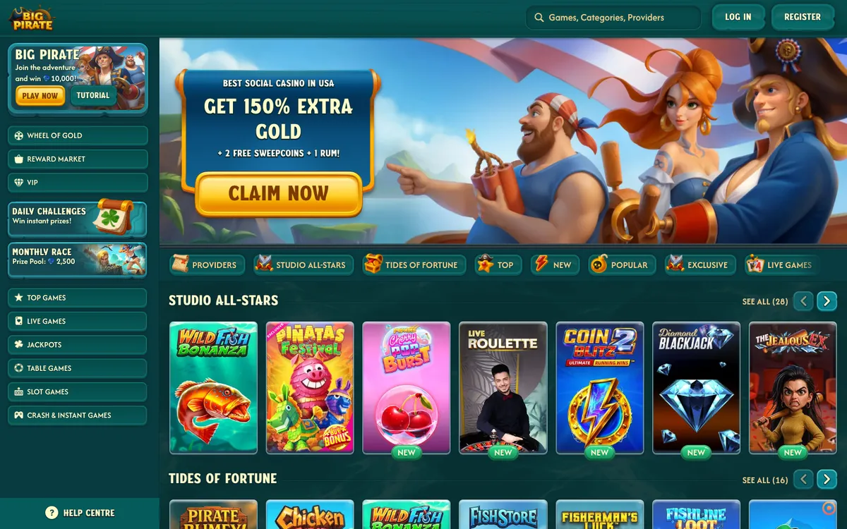 BigPirate Casino — Home page, captured from United States