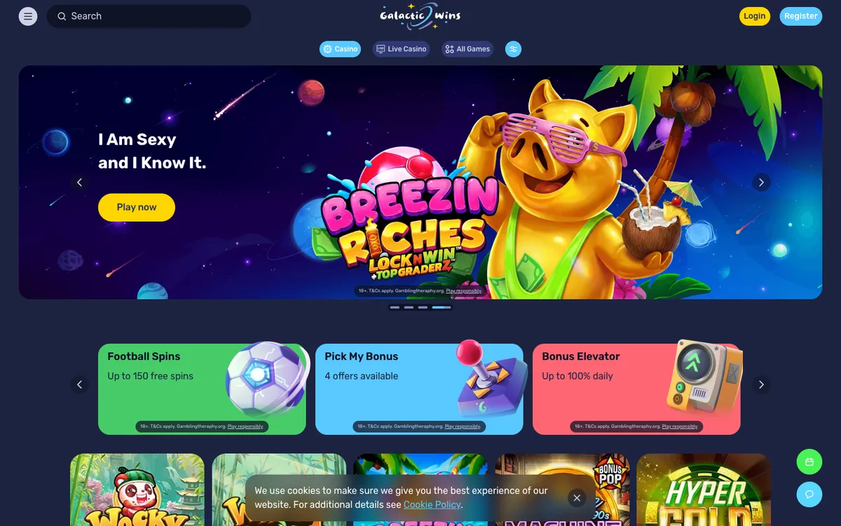 Galactic Wins Casino — Home page, captured from Nigeria
