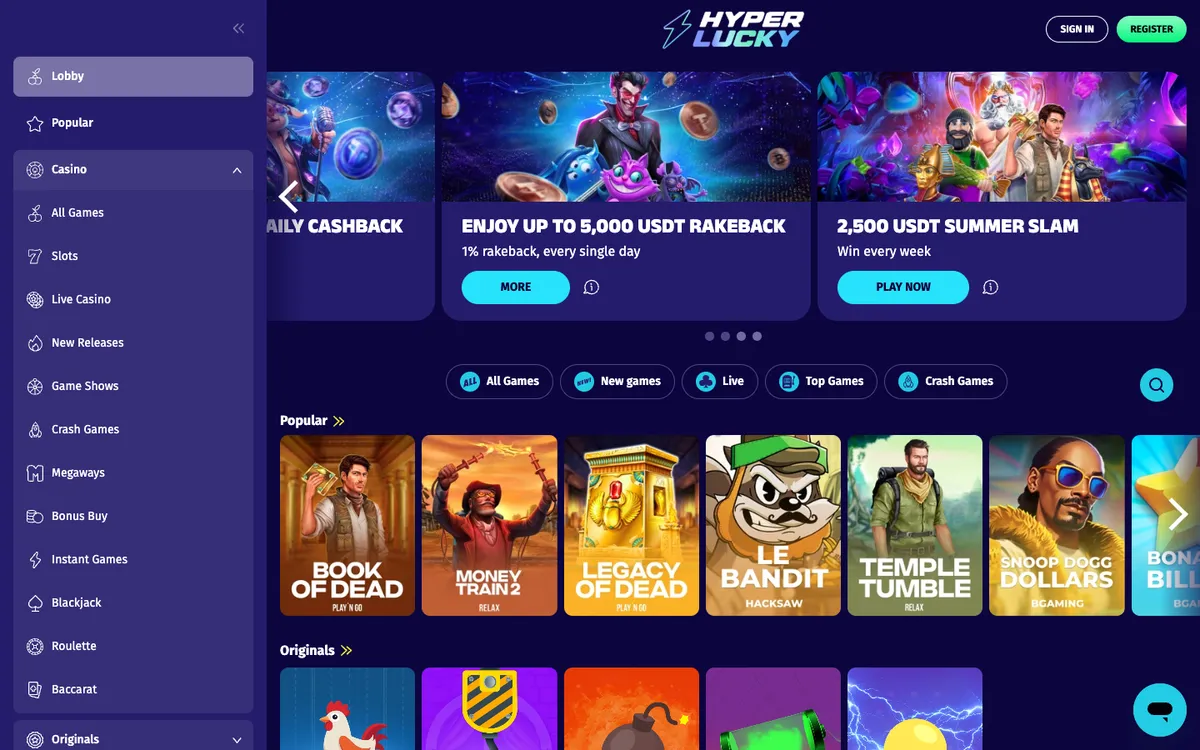 Hyper Lucky Casino — «Главная», снято из страны Австрия