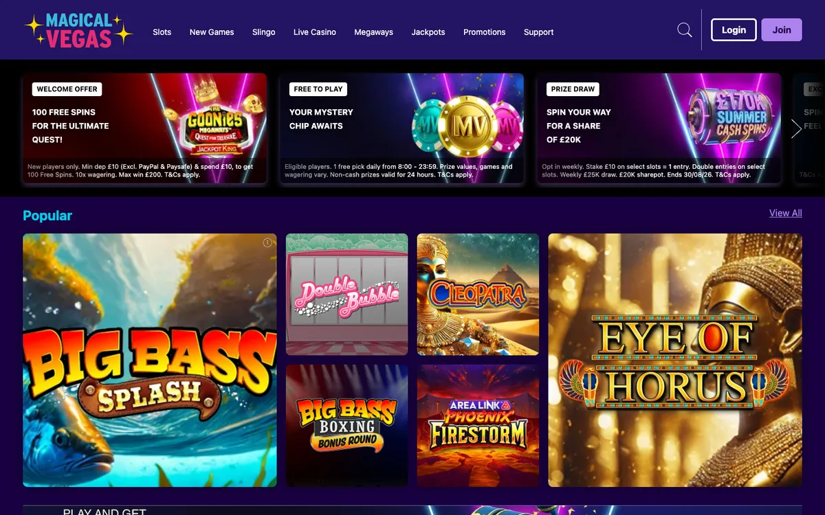 Magical Vegas Casino — Home page, captured from United Kingdom