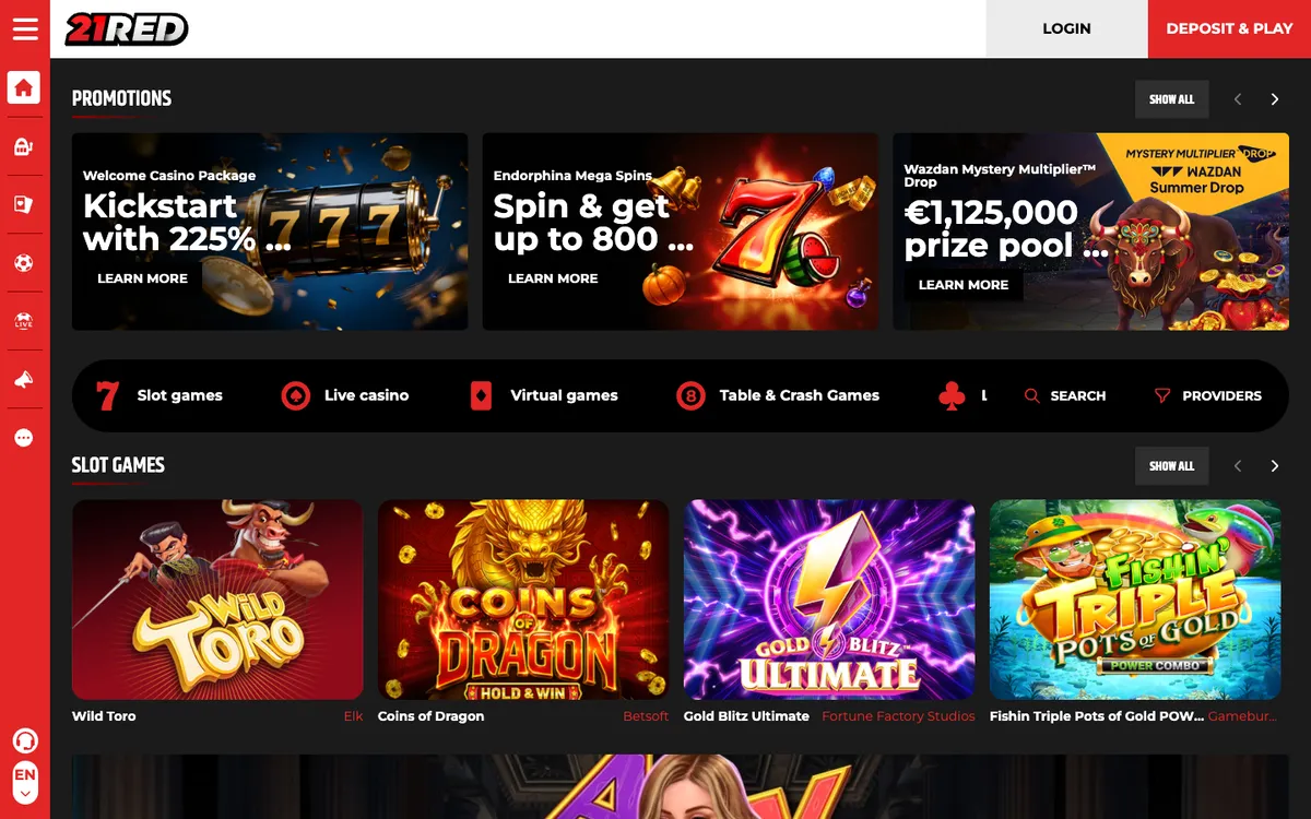 21.red Casino — «Главная», снято из страны Финляндия