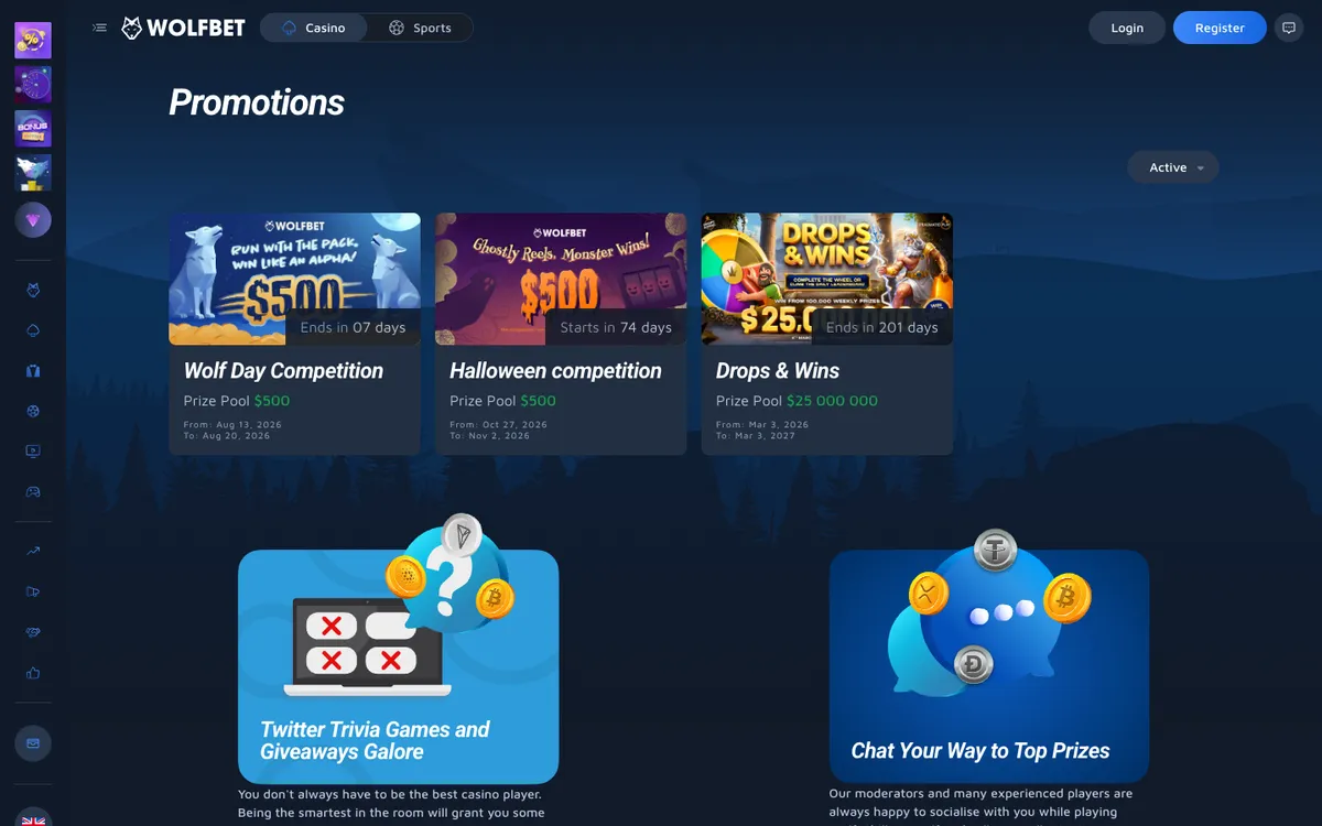 WOLFBET Casino — Promotions, captured from Singapore