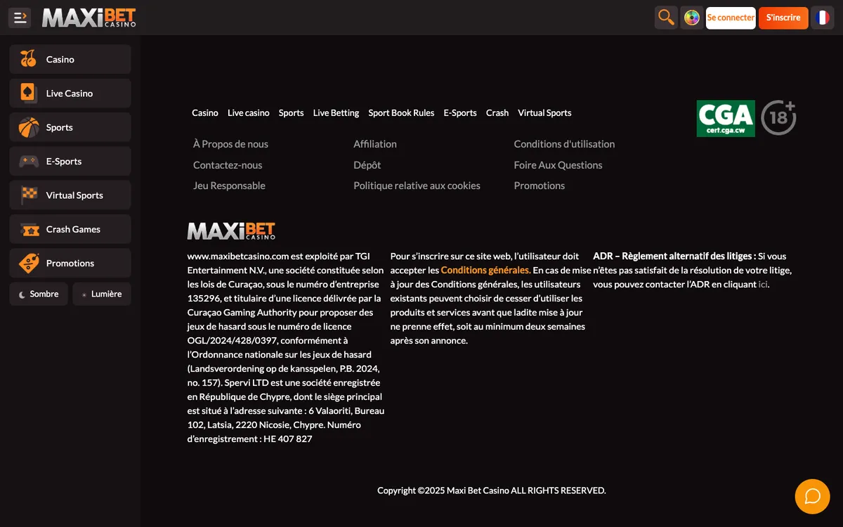 Maxibet Casino — Home page, captured from France