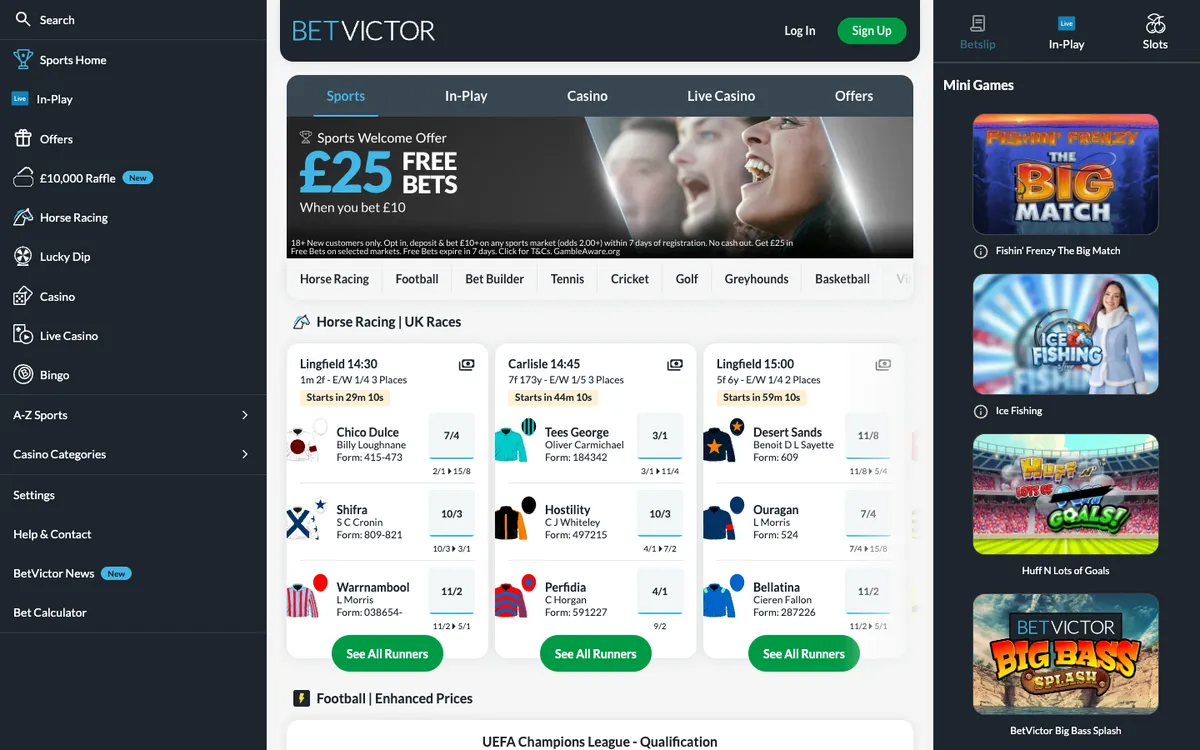 BetVictor Casino — Home page, captured from United Kingdom