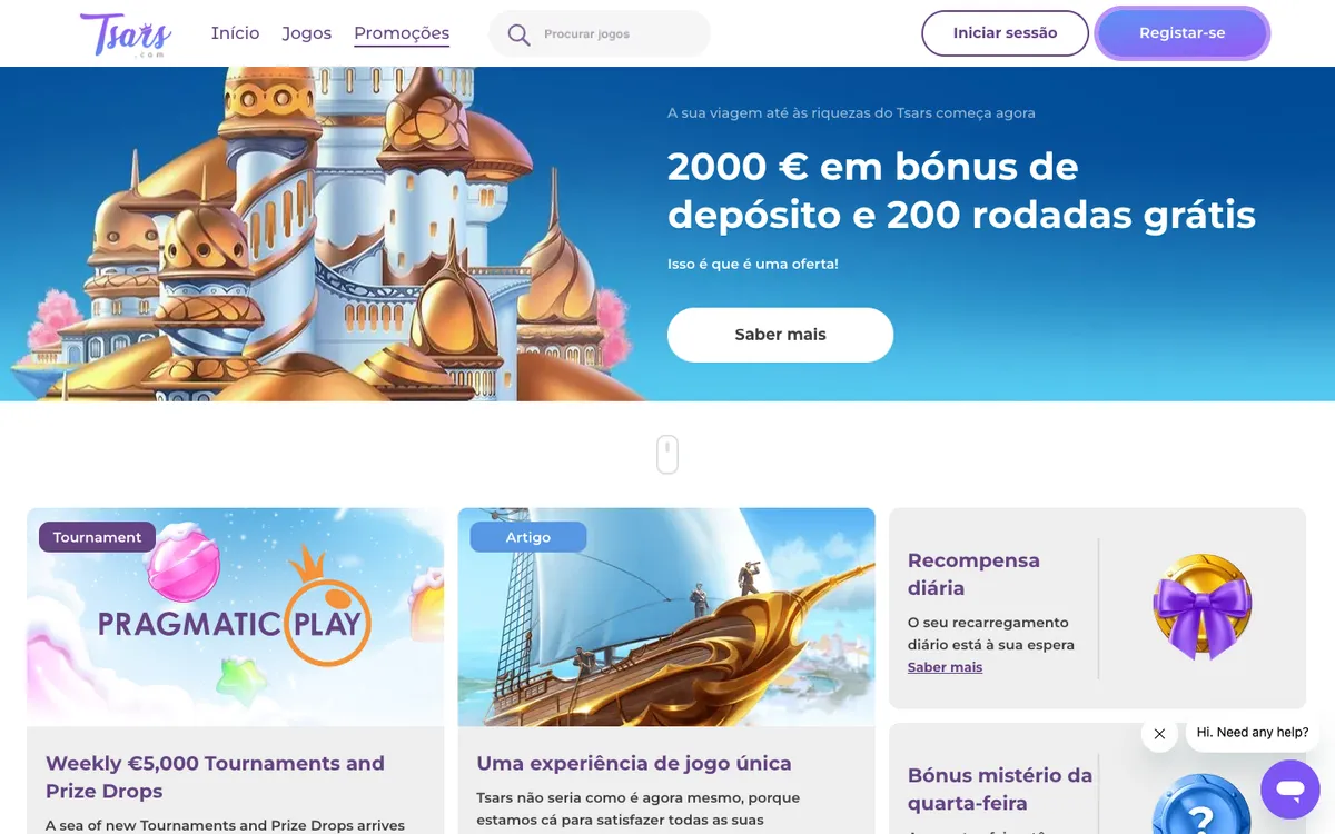 Tsars Casino — Promotions, captured from Brazil
