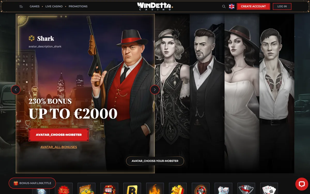 Windetta Casino — Home page, captured from Belgium