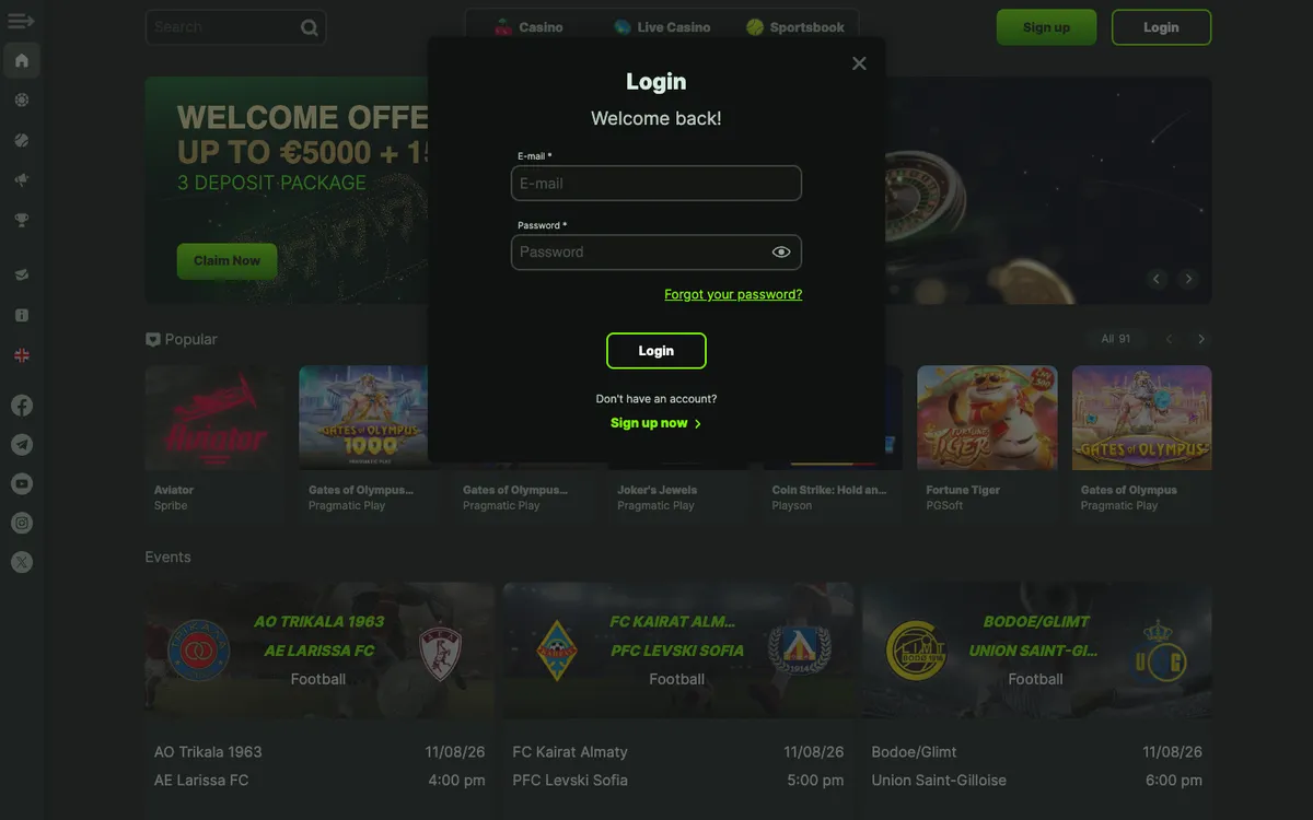 WeltBet Casino — «Регистрация», снято из страны Финляндия