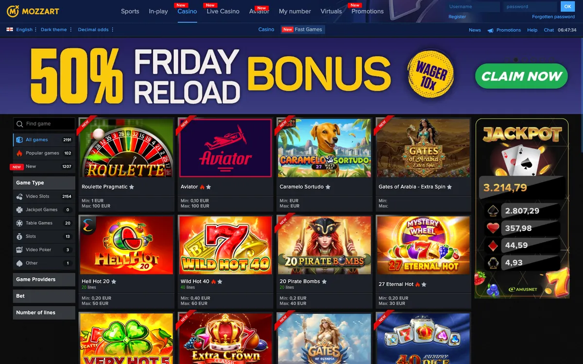 Mozzart Casino — «Главная», снято из страны Австрия