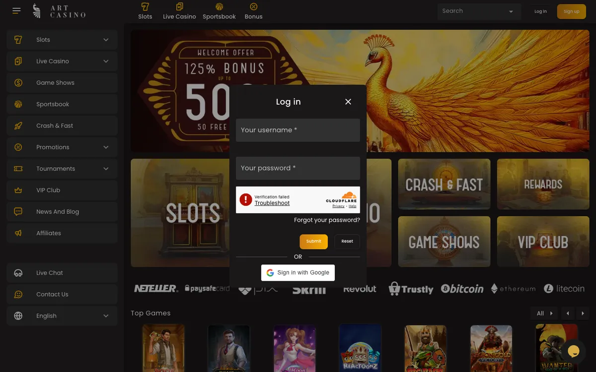 ArtCasino — «Регистрация», снято из страны Австралия