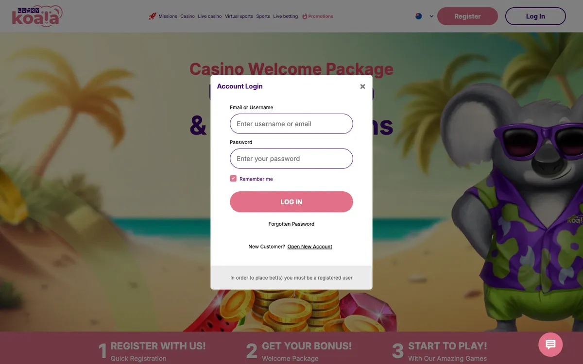 Lucky Koala Casino — «Регистрация», снято из страны Канада