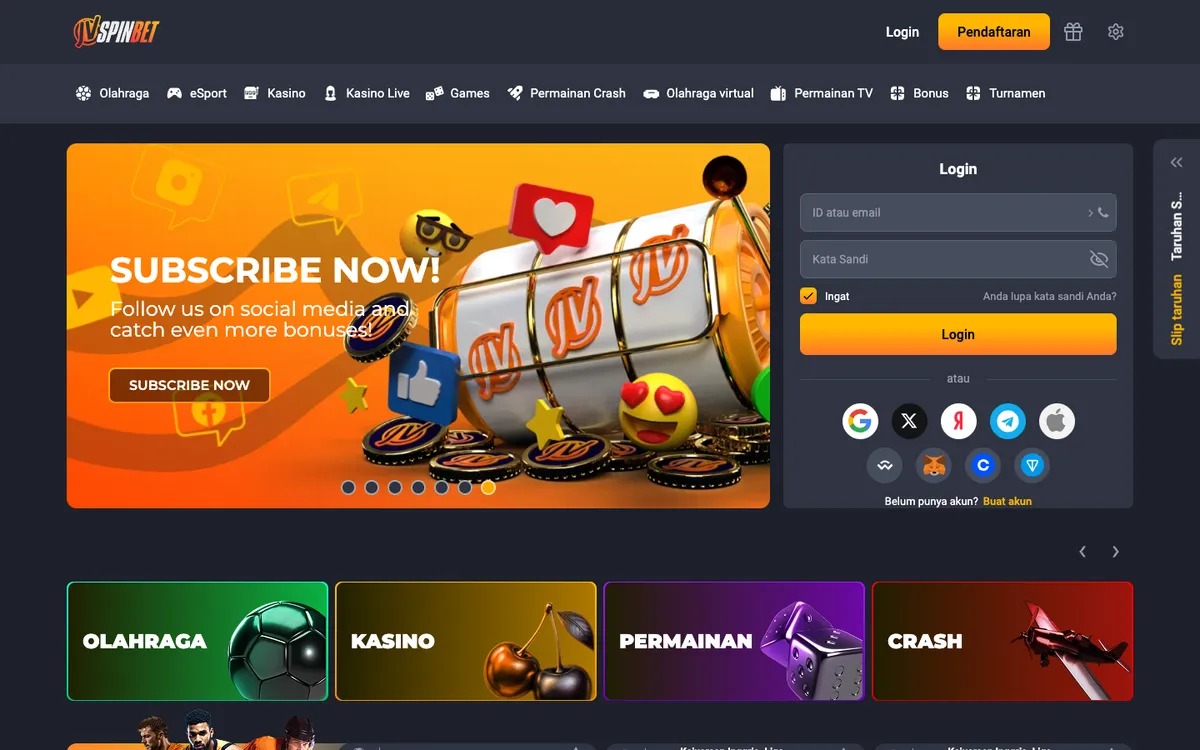 JVSPINBET Casino — «Регистрация», снято из страны Индонезия
