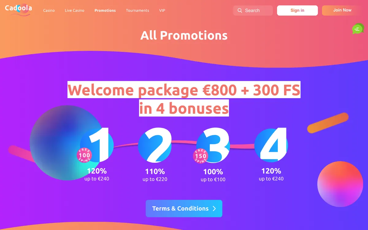 Cadoola Casino — Promotions, captured from Nigeria
