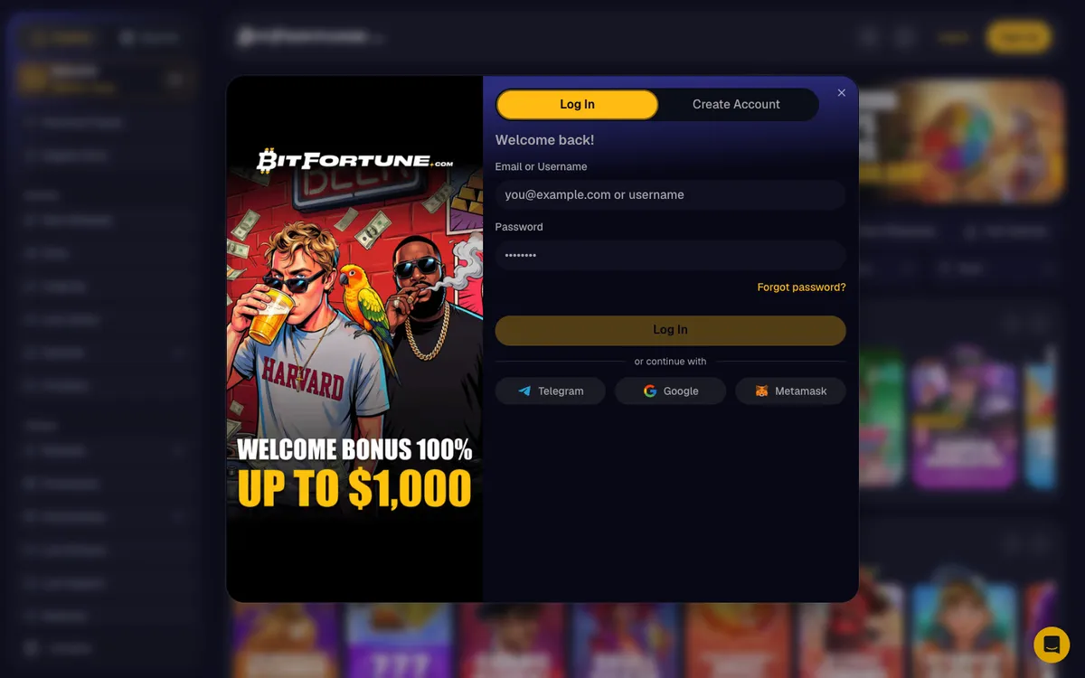 BitFortune Casino — Sign-up, captured from Portugal