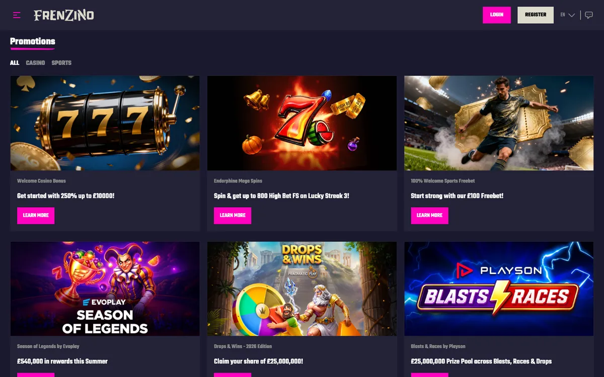 Frenzino Casino — Promotions, captured from United Kingdom