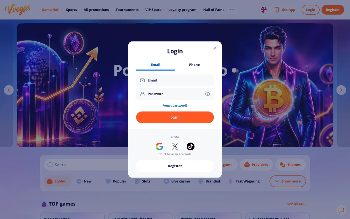 V.Vegas Casino — «Регистрация», снято из страны Чехия