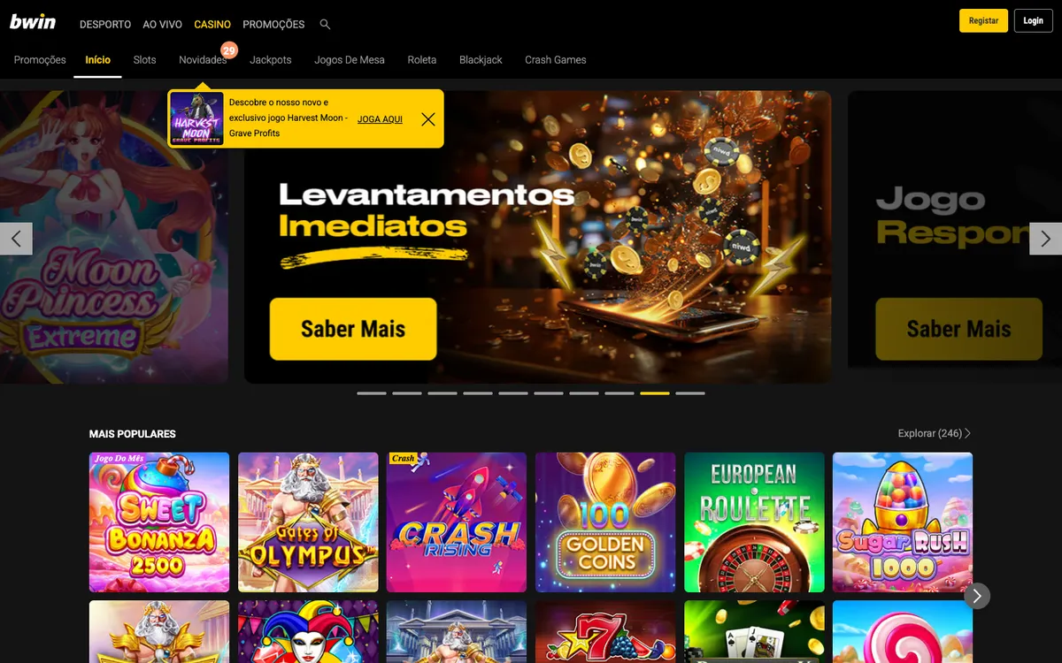 bwin Casino — Home page, captured from Portugal