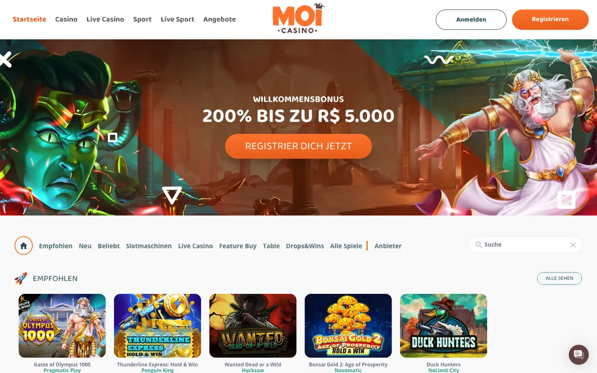 MoiCasino — Home page, captured from Germany