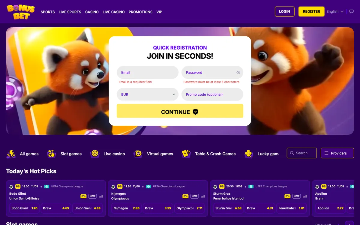BonusBet Casino — Home page, captured from Portugal