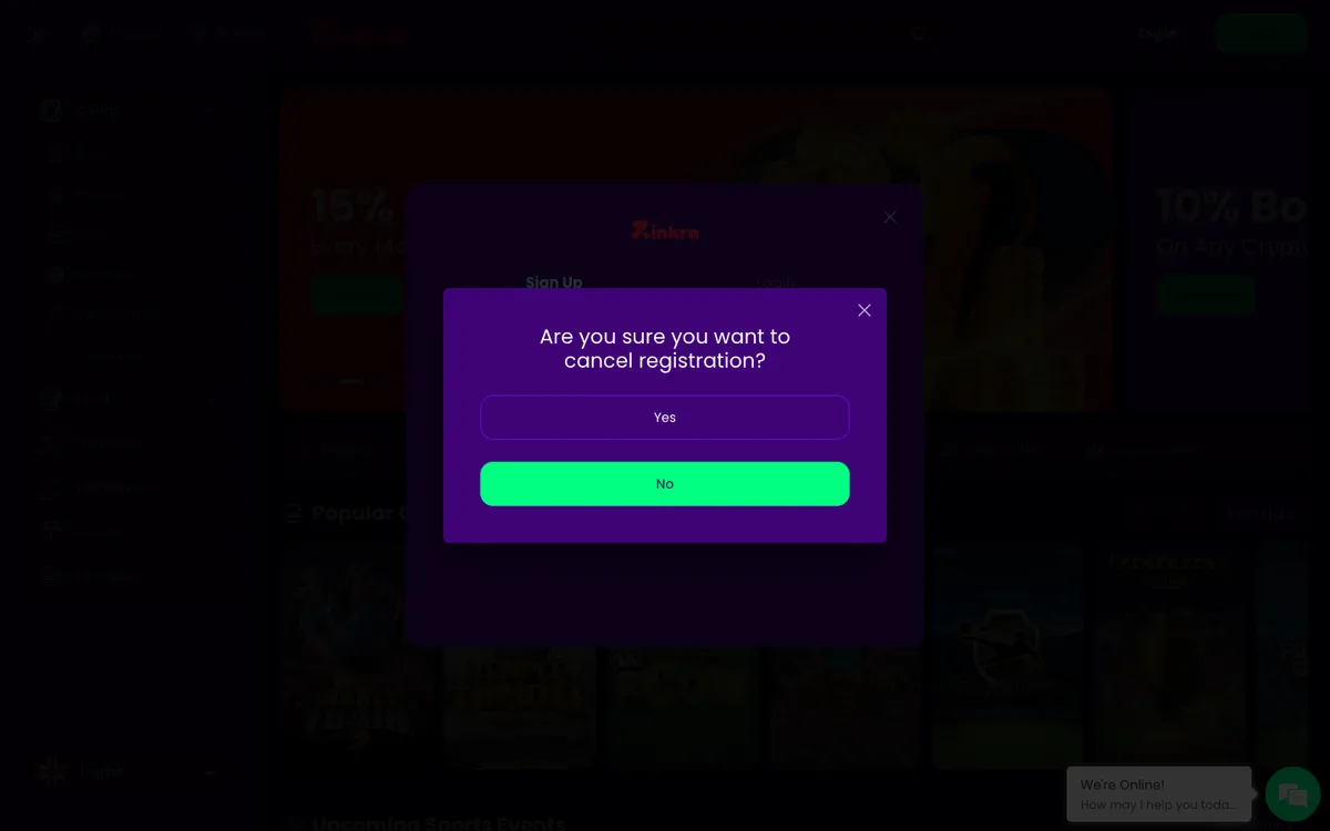 Zinkra Casino — Sign-up, captured from Australia