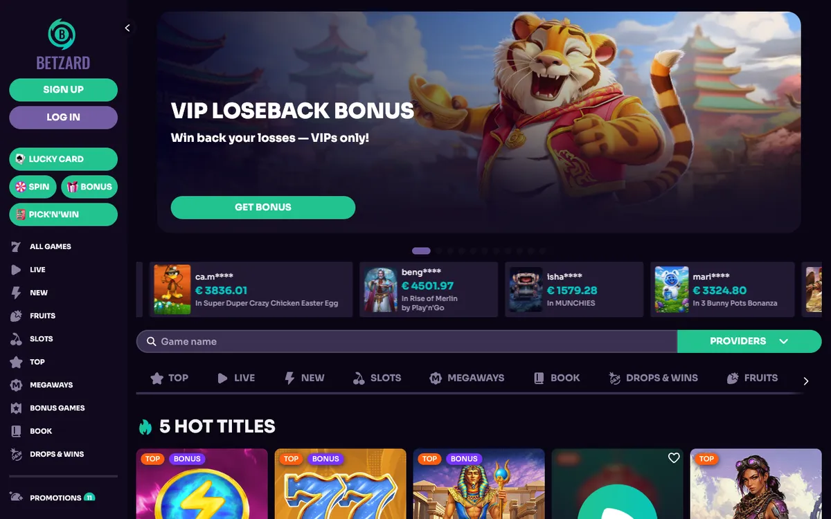 Betzard Casino — Home page, captured from Australia