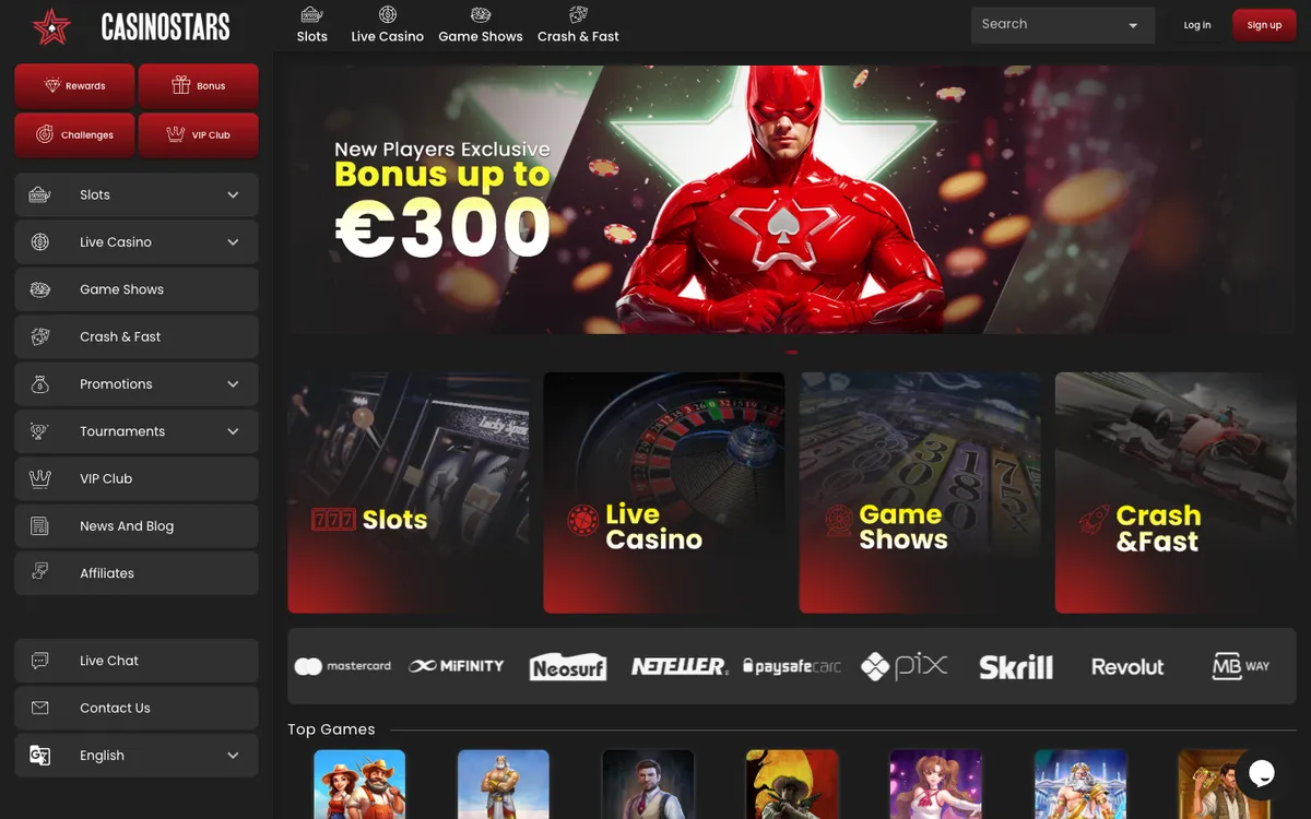 Casinostars.io — «Главная», снято из страны Австралия