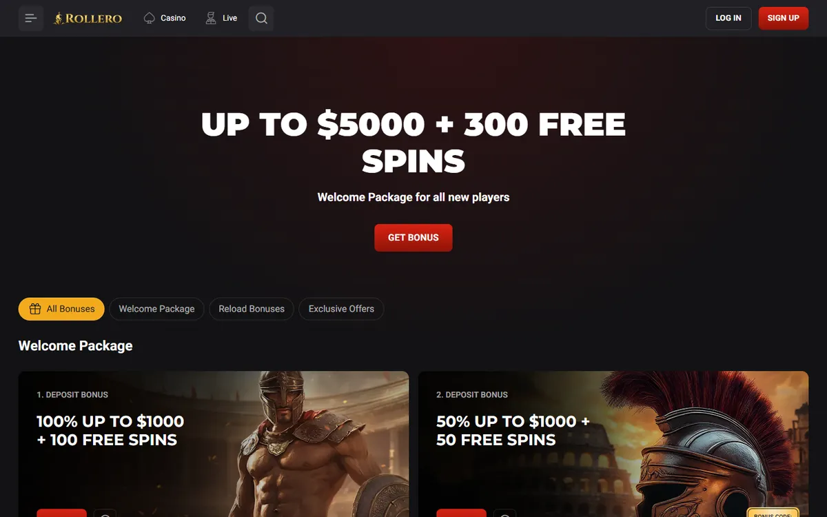 Rollero Casino — Promotions, captured from Canada
