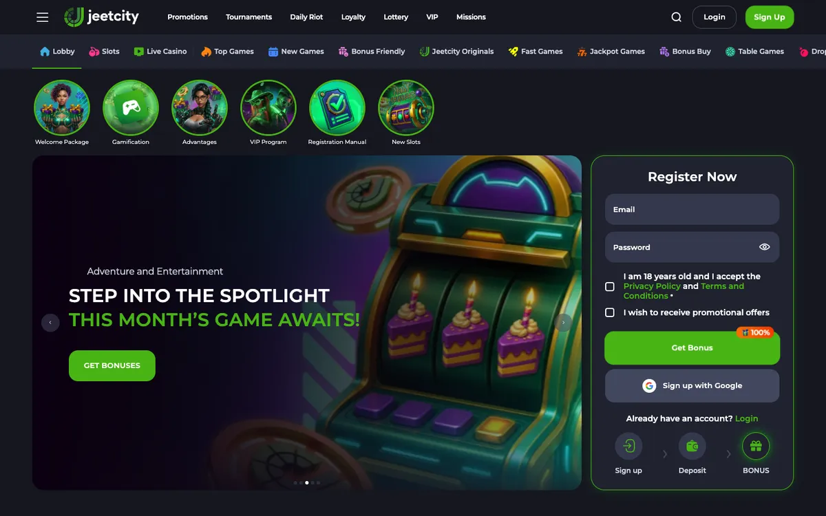 JeetCity Casino — Home page, captured from New Zealand