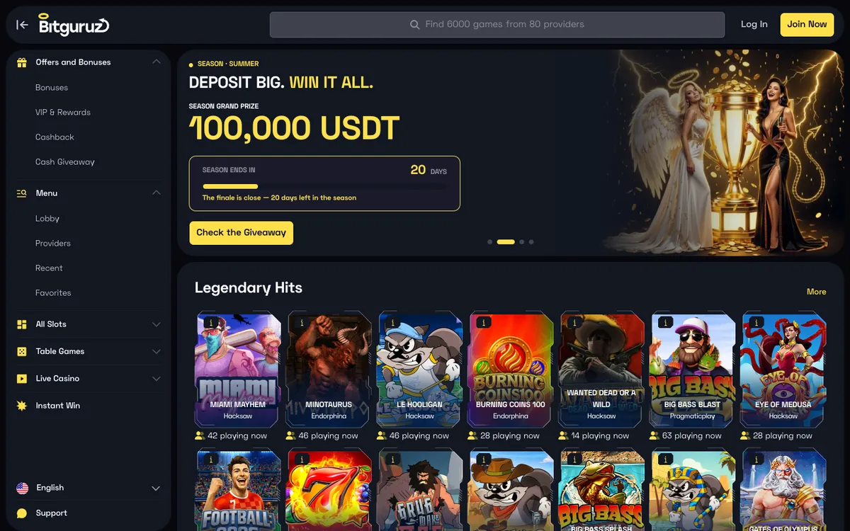 Bitguruz Casino — Home page, captured from Portugal