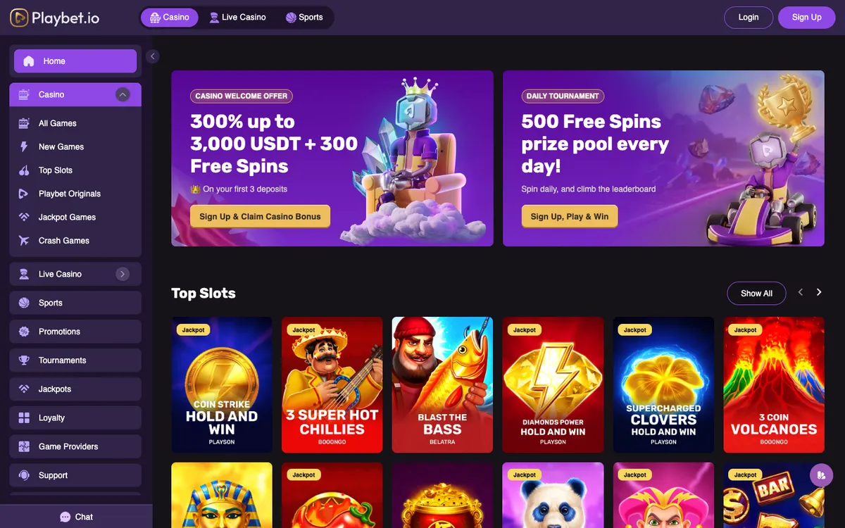 Playbet.io Casino — Home page, captured from United Arab Emirates