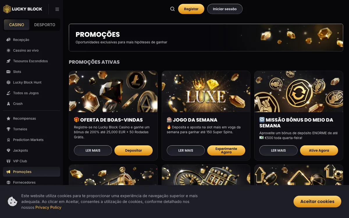 Lucky Block Casino — Promotions, captured from Portugal