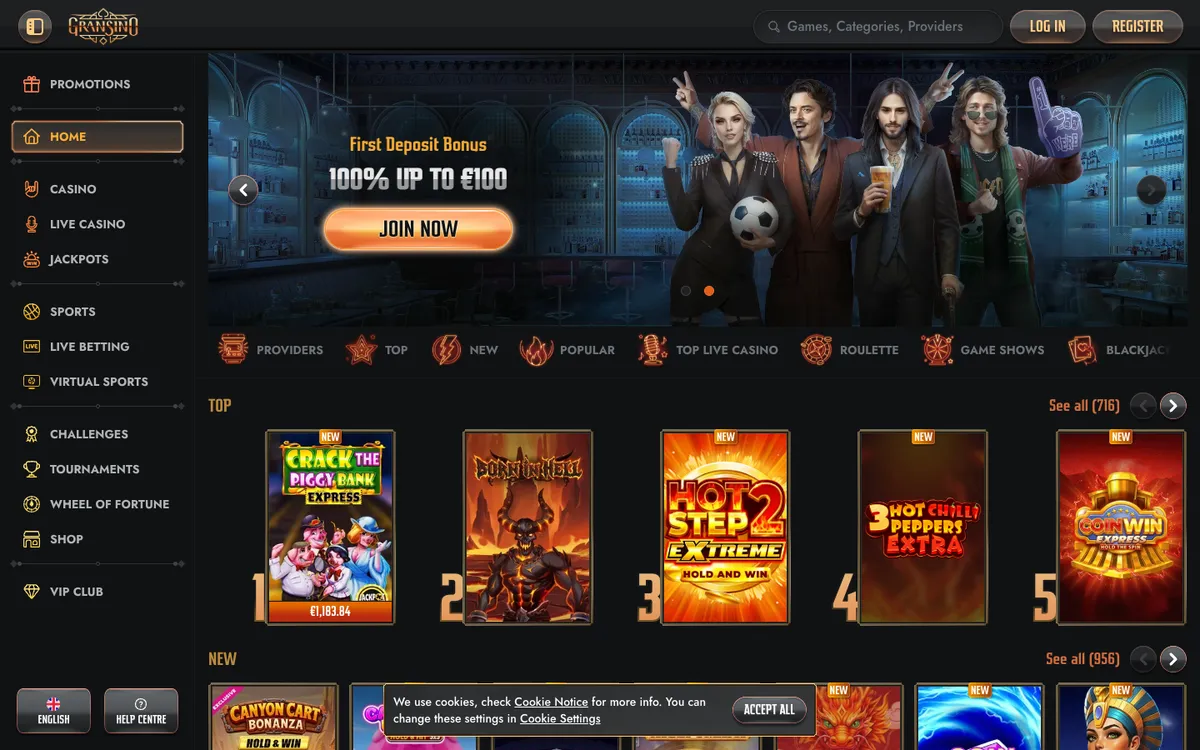Gransino Casino — Home page, captured from Japan