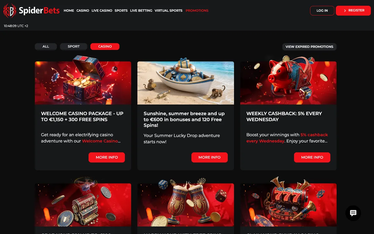 SpiderBets Casino — «Акции», снято из страны Франция