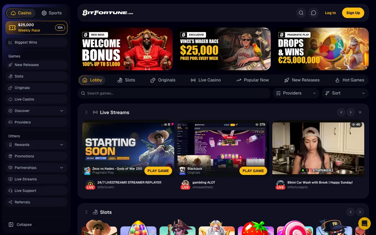 BitFortune Casino — Home page, captured from Austria