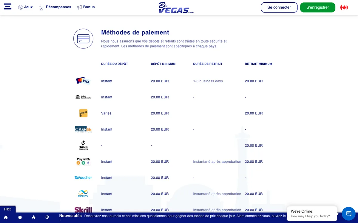 BluVegas Casino — «Платежи», снято из страны Канада