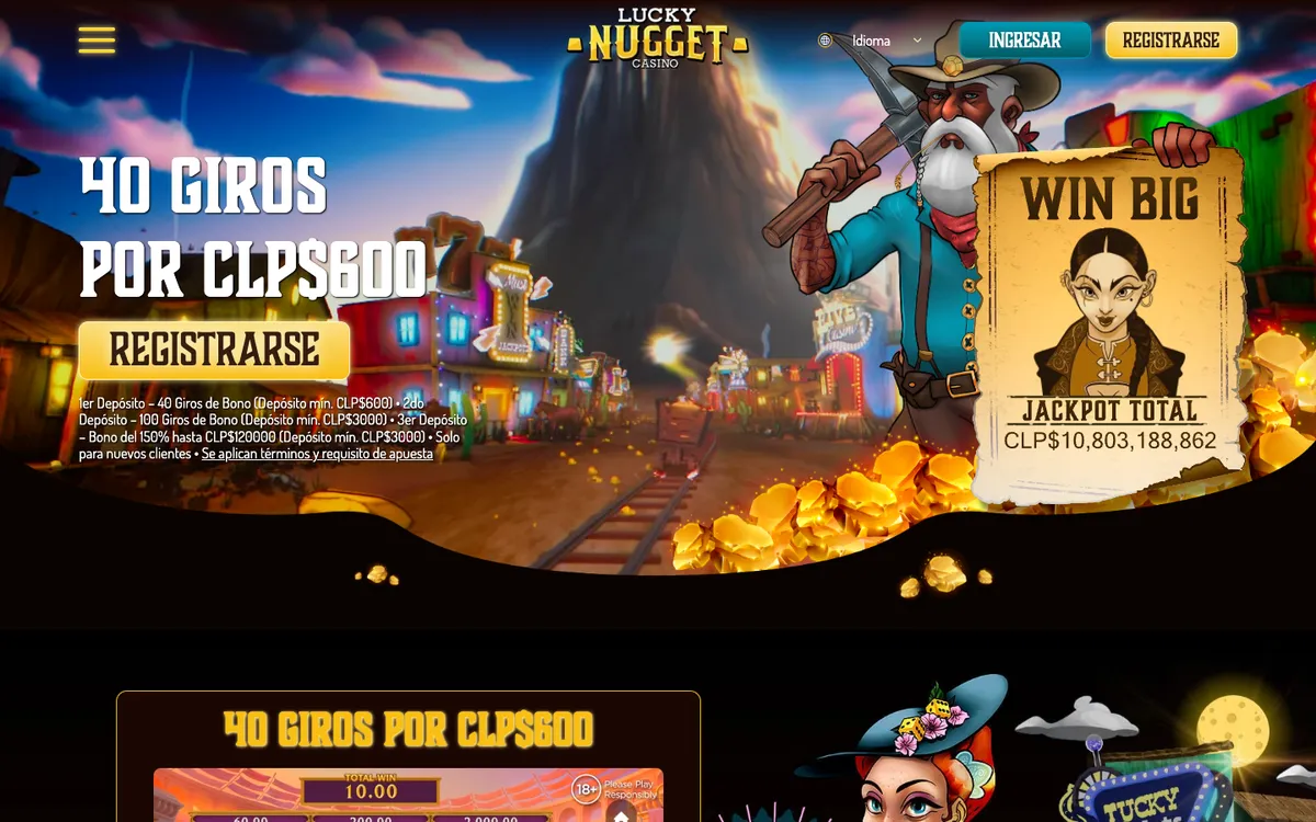Lucky Nugget Casino — Home page, captured from Chile