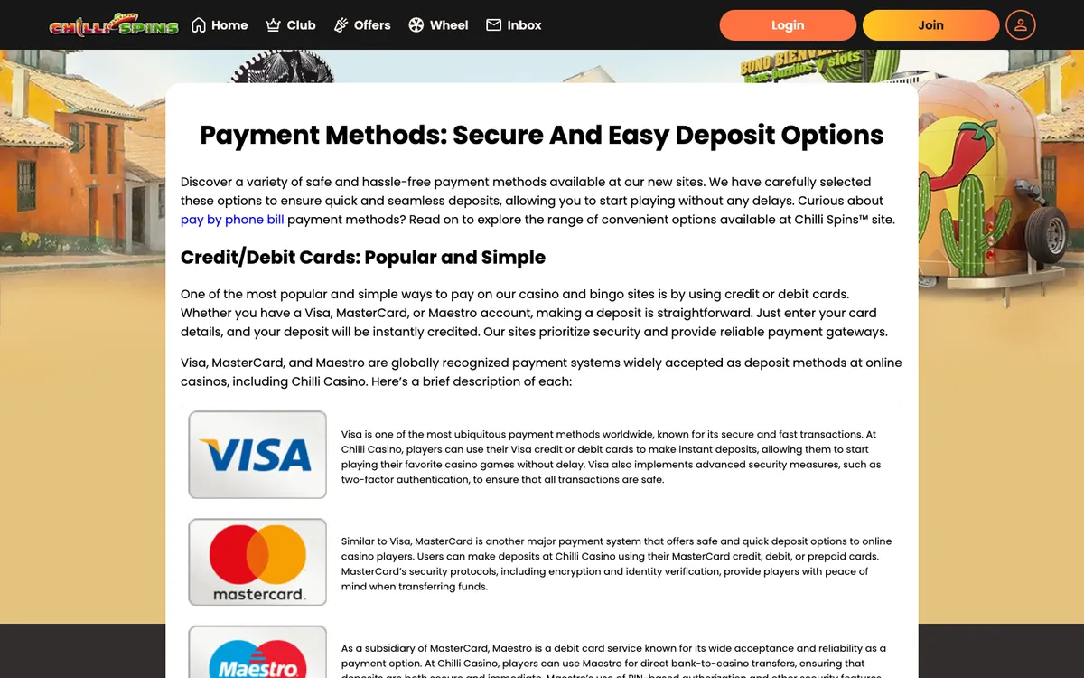 Chilli Spins Casino — Payments, captured from United Kingdom