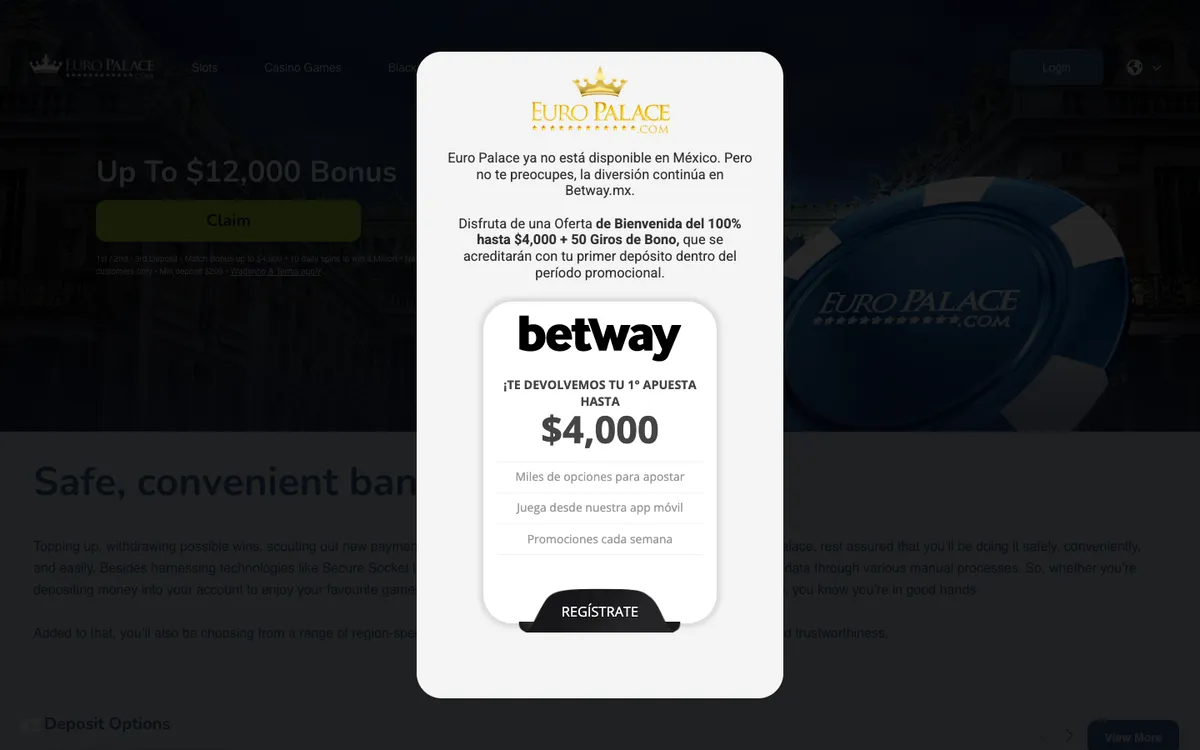 Euro Palace Casino — «Платежи», снято из страны Мексика