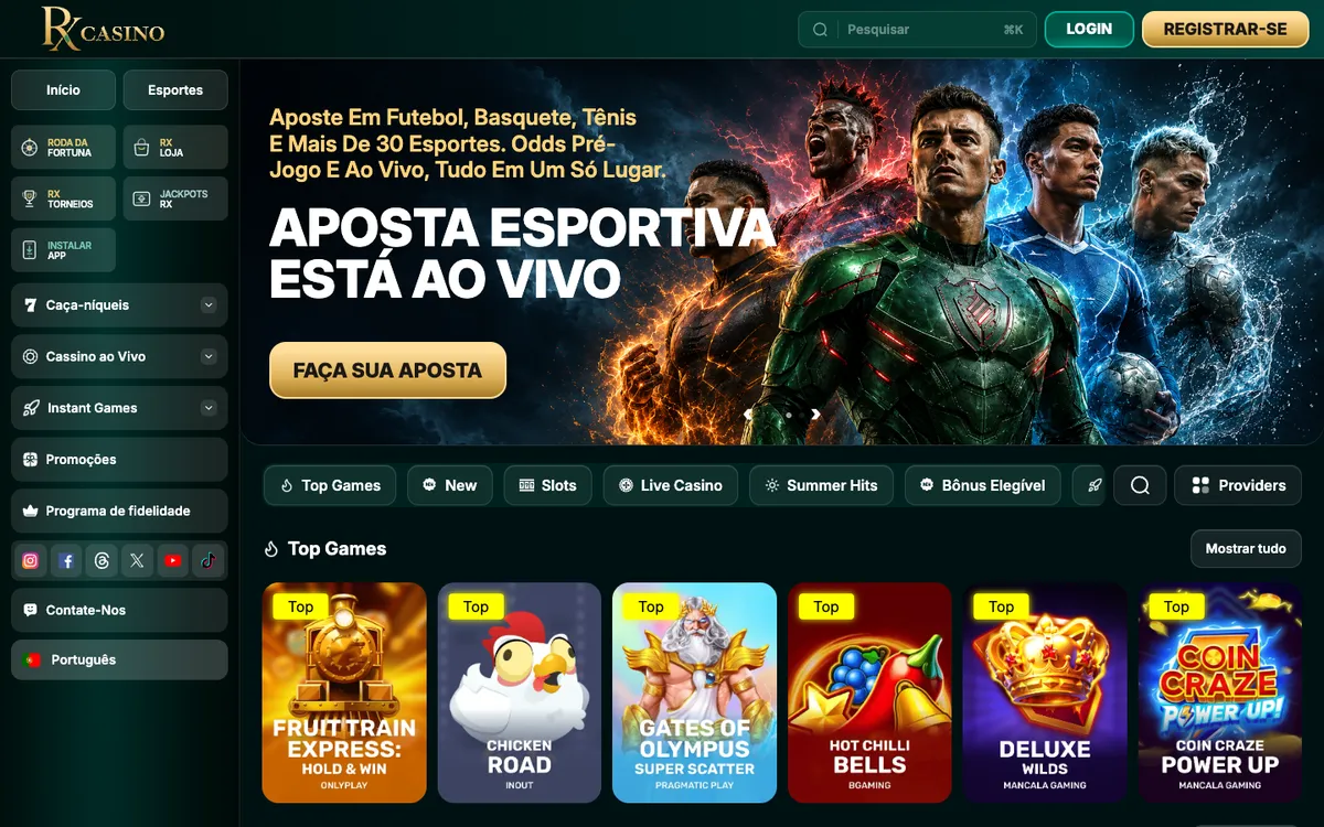 RX Casino — Home page, captured from Portugal