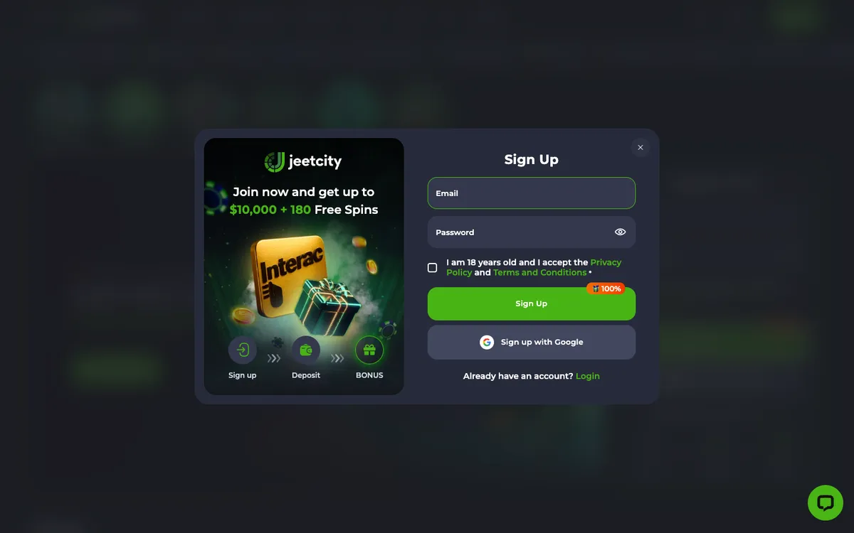 JeetCity Casino — Payments, captured from Canada