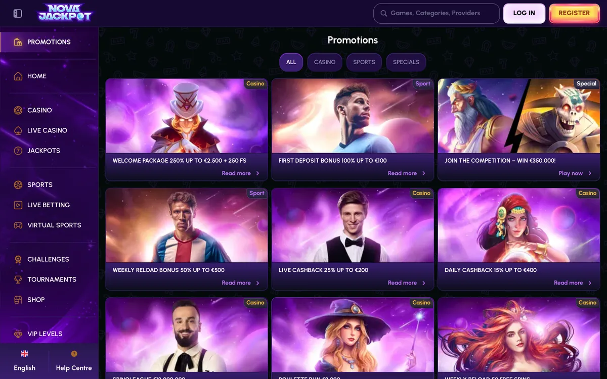 NovaJackpot Casino — Promotions, captured from Argentina