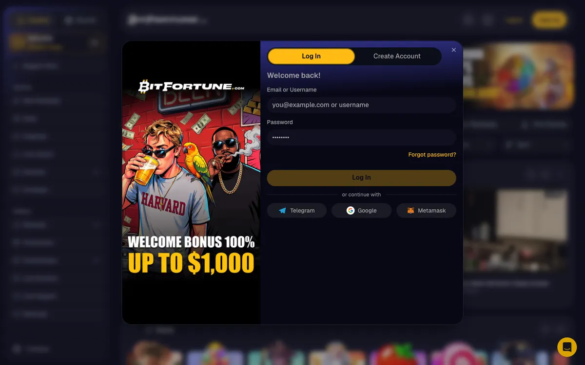 BitFortune Casino — Sign-up, captured from Austria