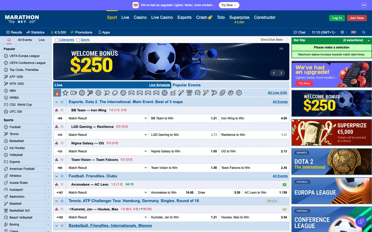 Marathonbet Casino — «Главная», снято из страны Мексика
