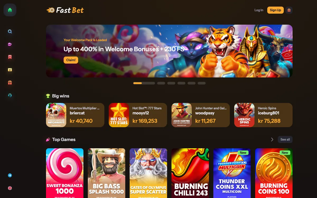 Fast Bet Casino — Home page, captured from Norway